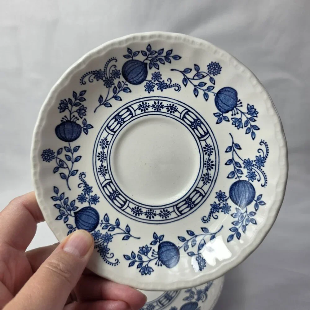 Wedgwood Blue Heritage Cup and Saucers (1 Cup 2 Saucers) White Blue Onion Design